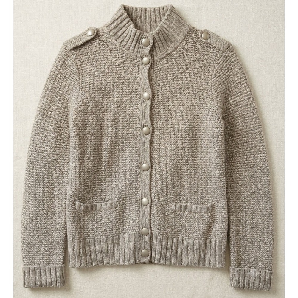 Talbots‎ Military Cardigan Women M Petite Gray Cashmere Angora Blend Mock Neck